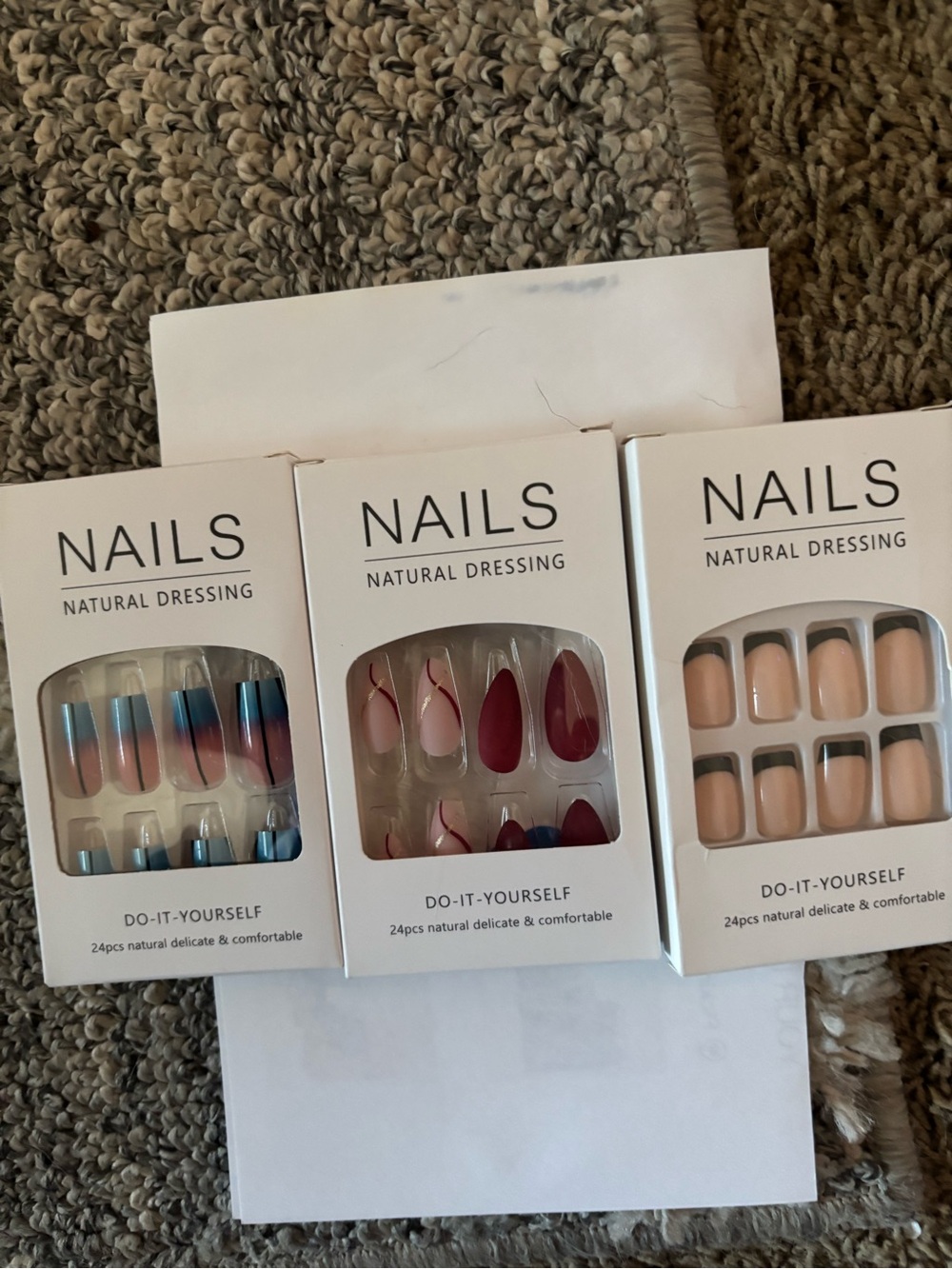 Nails Natural Dressing Trio Pack — Blue Ombre, Wine Accent & Nude Press-On Nails